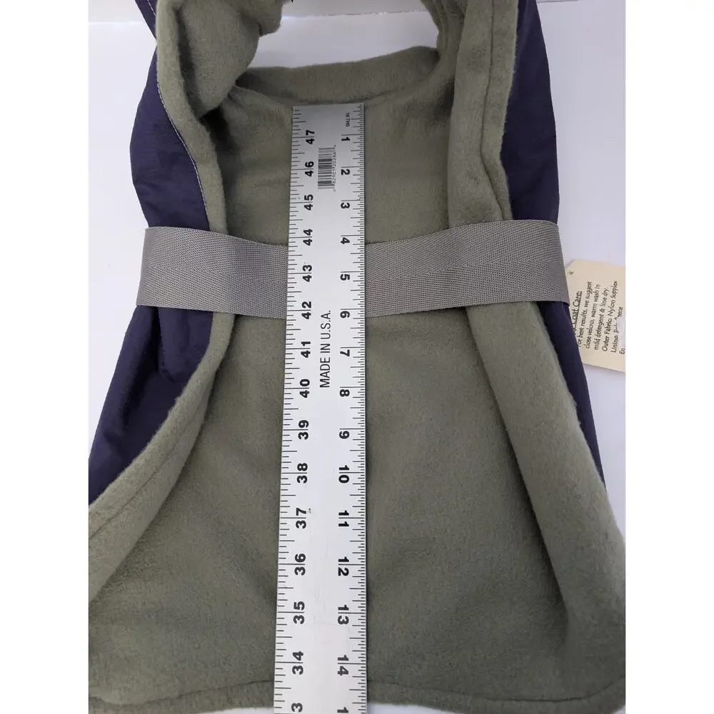 Noah’s Ark Dogwear USA Navy Blanket Style Dog Coat Moss Green Fleece Lined Cozy